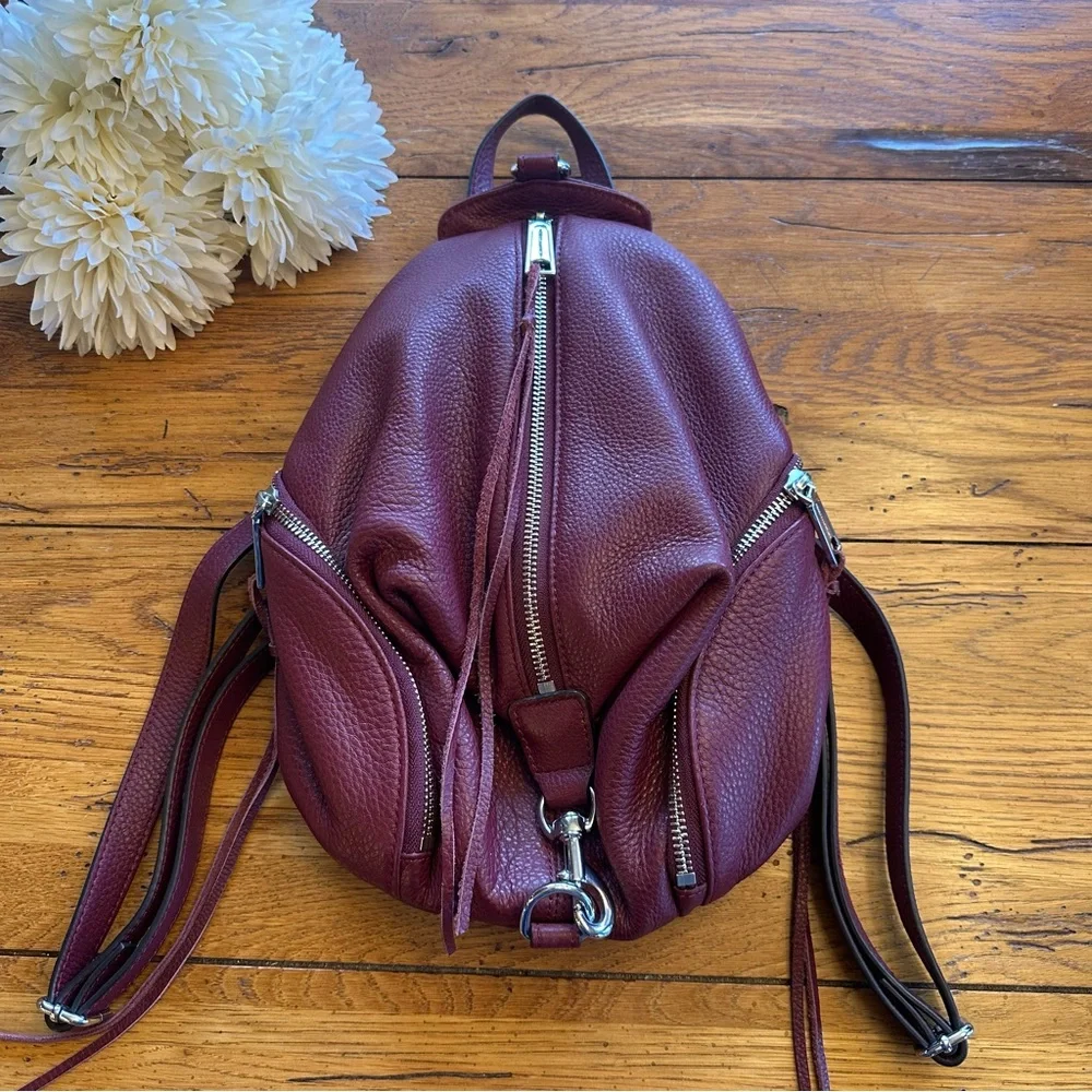 Rebecca Minkoff Mini Julian Pebbled Leather Backpack Burgundy EUC